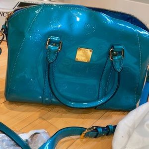 MCM turquoise patent leather bag
